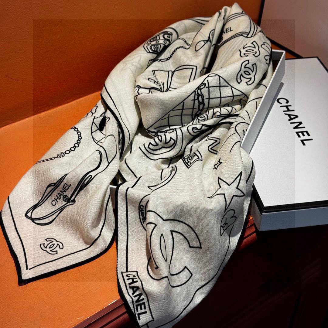 CHANEL 25S SCARF 140 IN SILK 735810