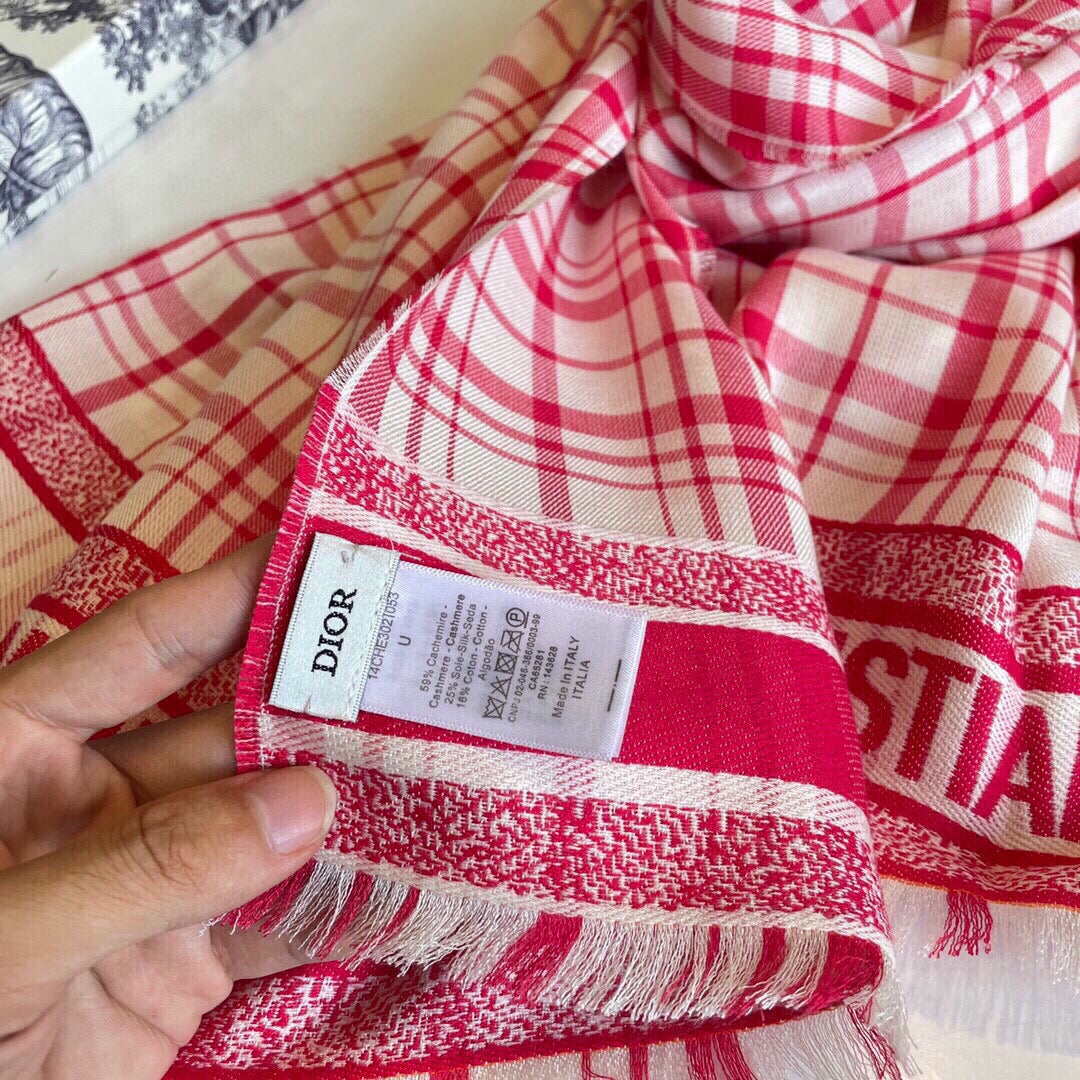 DIOR SCARF 200 CM IN PUNCH PINK CASHMERE AND SILK 418335