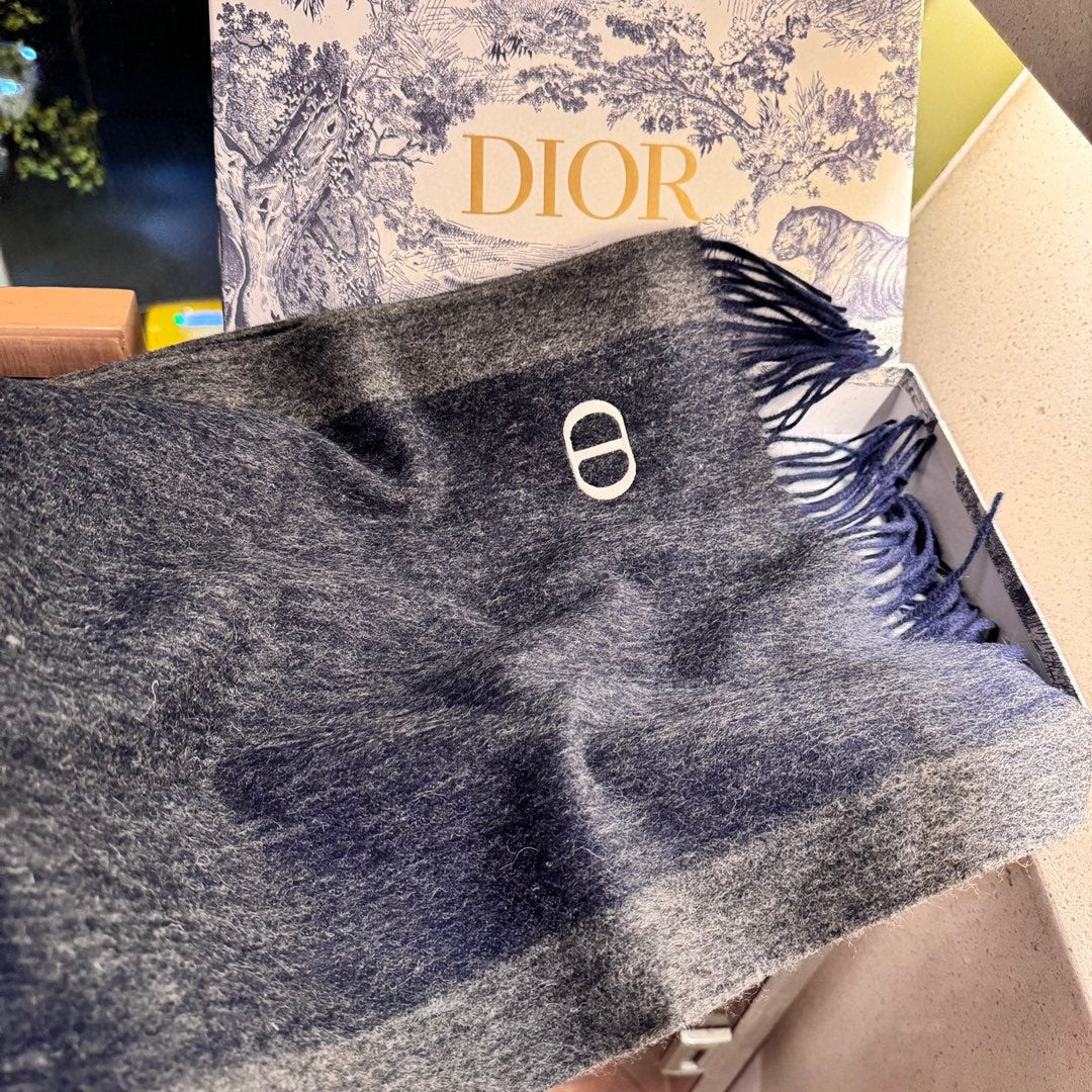 DIOR SCARF 180 CM IN NAVY BLUE CASHMERE AND WOOL 408839