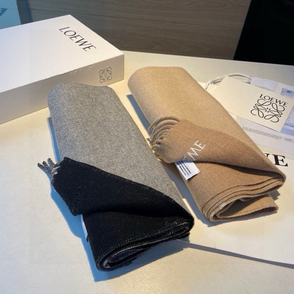 LOEWE SCARF 180 CM IN BLACK MIX LIGHT GRAY WOOL AND CASHMERE 415236