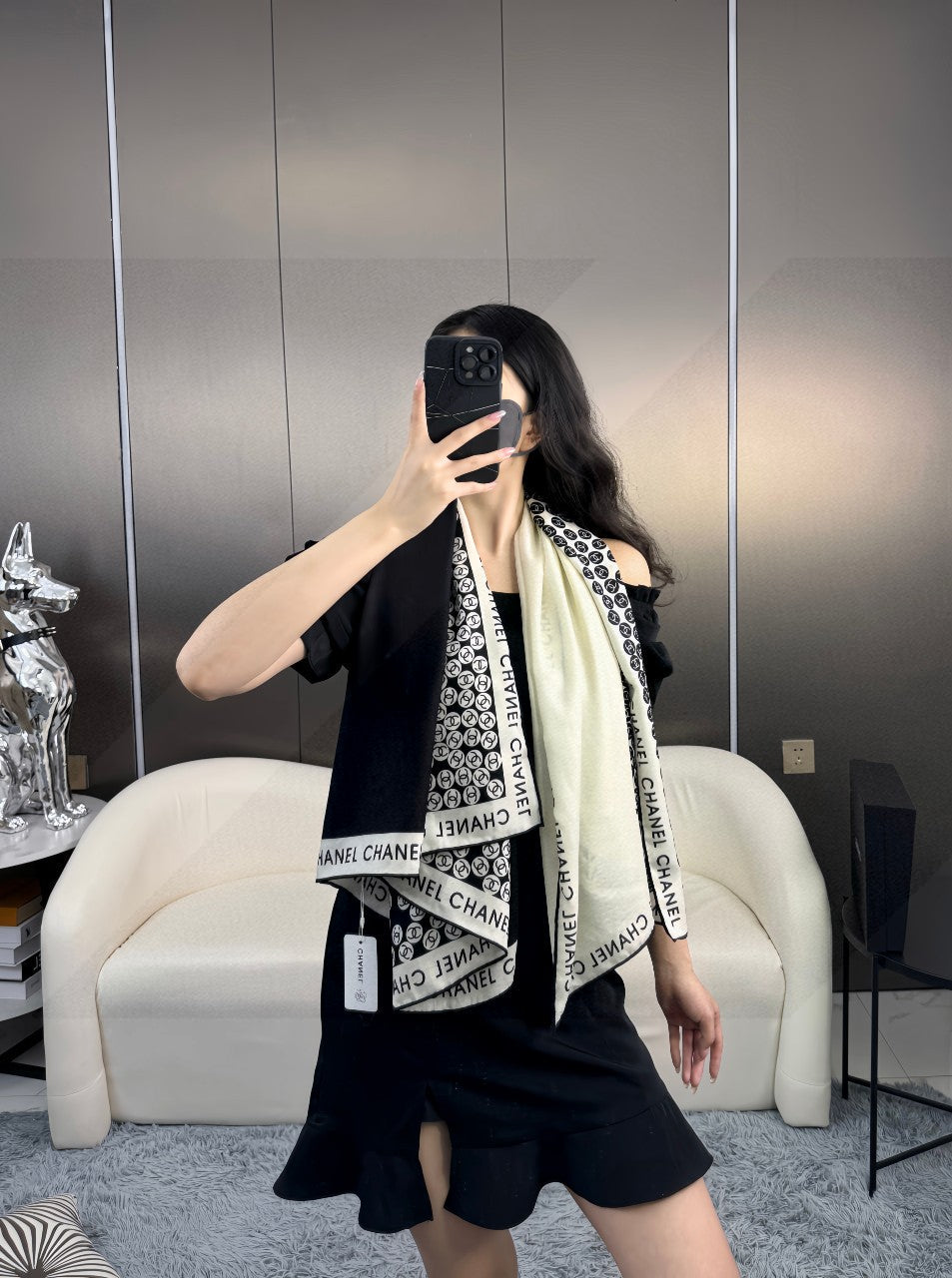 CHANEL 25S SCARF 140 IN CASHMERE SILK 702020